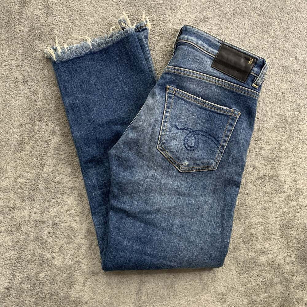 R13 Boy Straight Jeans Womens Size 25x25” Ankle Cropped Distressed Denim Raw Hem